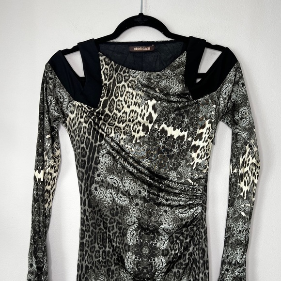 Roberto Cavalli shoulder cutout animal print dress 42 M - Picture 4 of 13